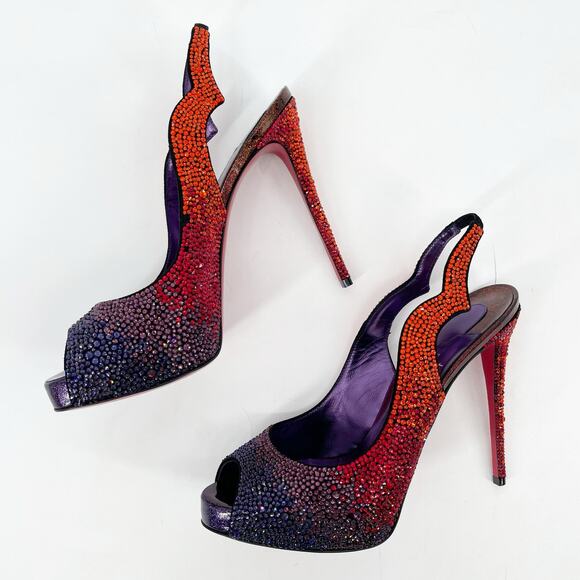 Christian Louboutin Hot Chick Limited Edition Ombre Strass Slingback Heels 38.5 - Picture 4 of 12
